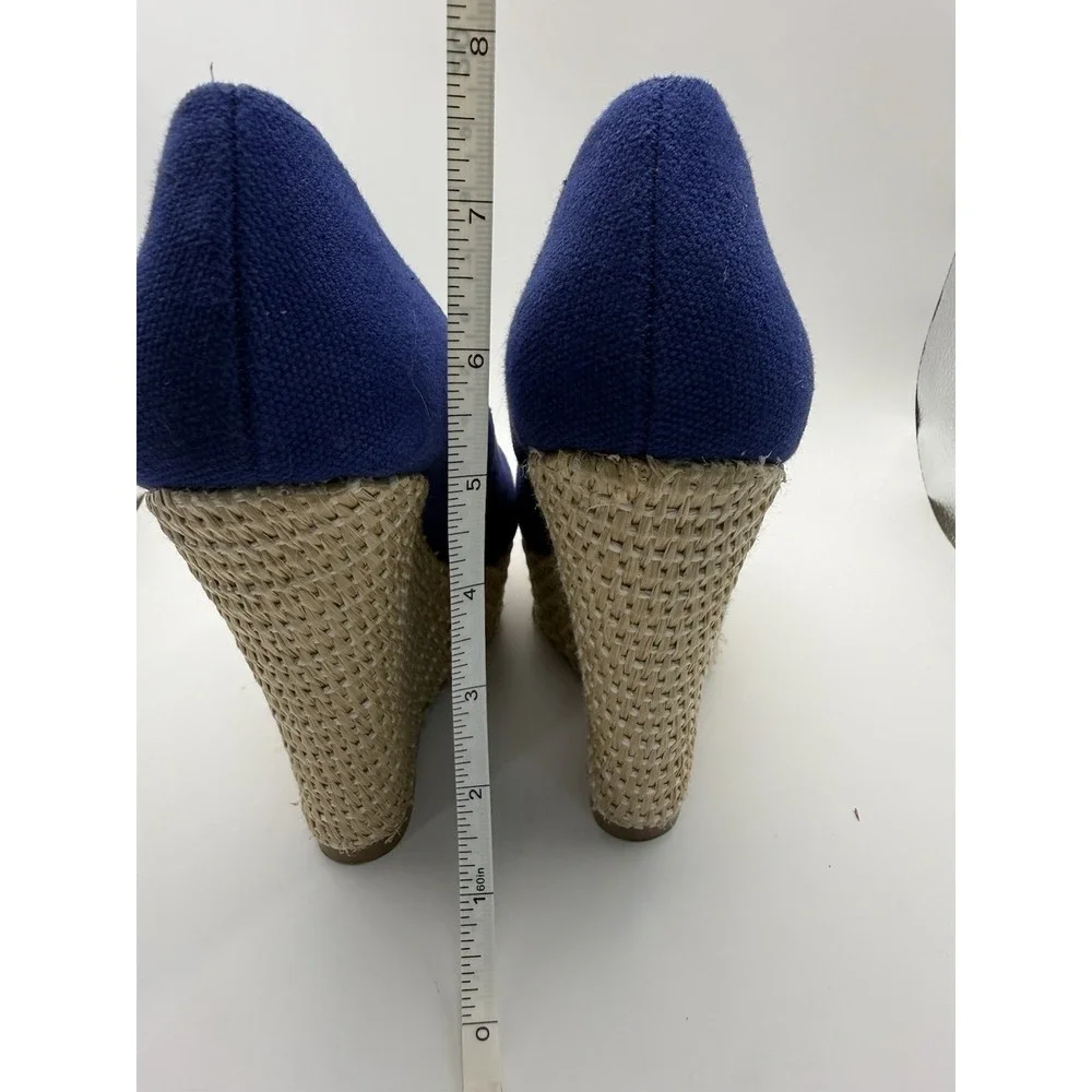 Steve Madden Pamelaa Blue Canvas Espadrille Wedge Heels Size 6.5M Platform